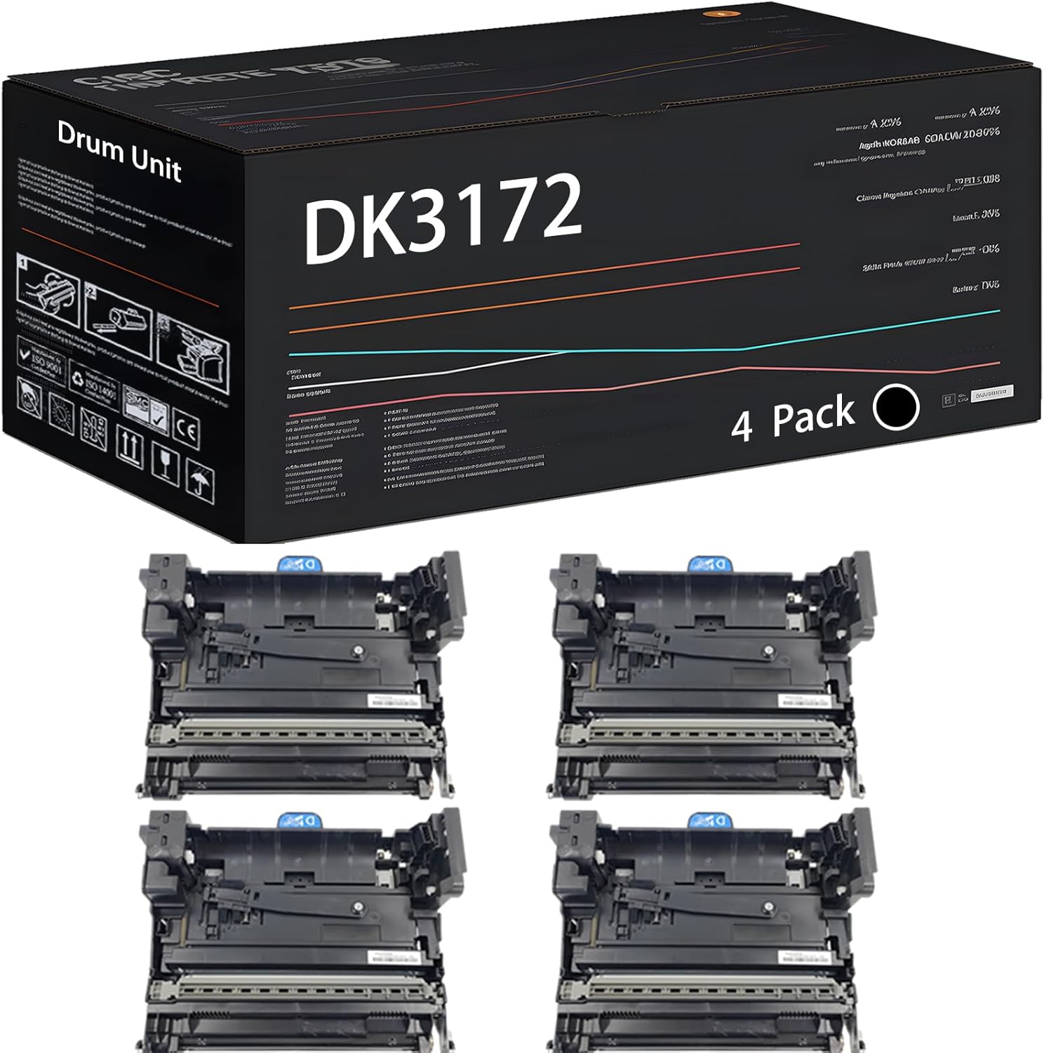 UVUMB Compatible with Kyocera DK3172 Drum Unit Work for Kyocera ECOSYS M3145idn M3645idn P3045dn P3145dn Printers, with Chip, High Yield 200000 Pages, High-Definition Printing (4 Pack Black)