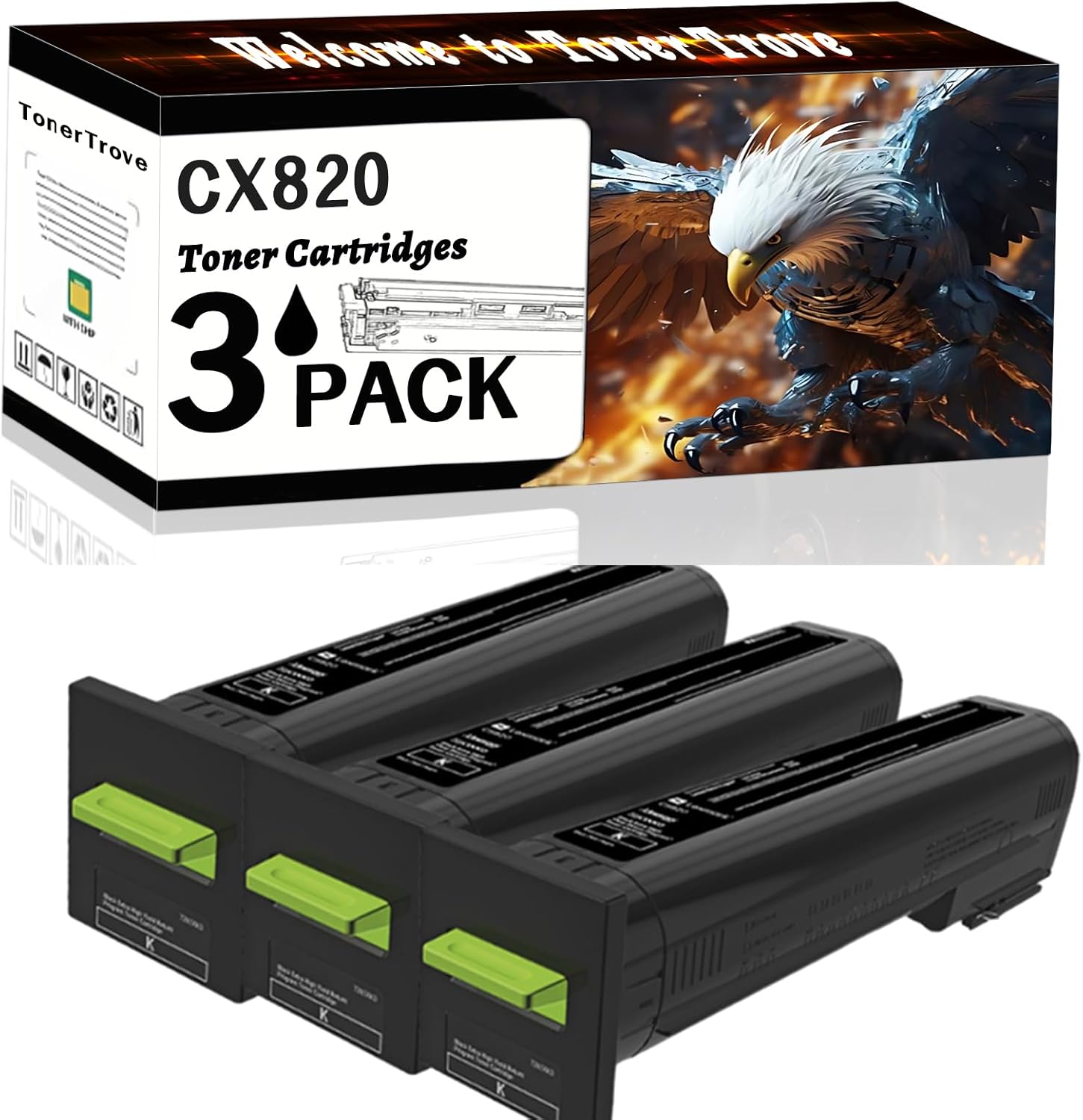 CX820 CX825 Toner Cartridges Compatible for Lexmark CX820de CX820dtfe CX825de CX825dte CX825dtfe CX860de CX860dte CX860dtfe Printers, Office Printing is Easy Clear Smooth (3 Pack Black)