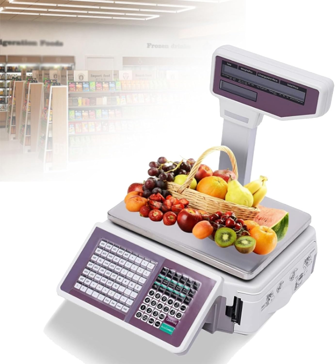 XYIANG Commercial Digital Price Calculator Scale, Supermarket Scale with Thermal Label Printer, Food Retail Weighing, 66 Lbs Capacity
