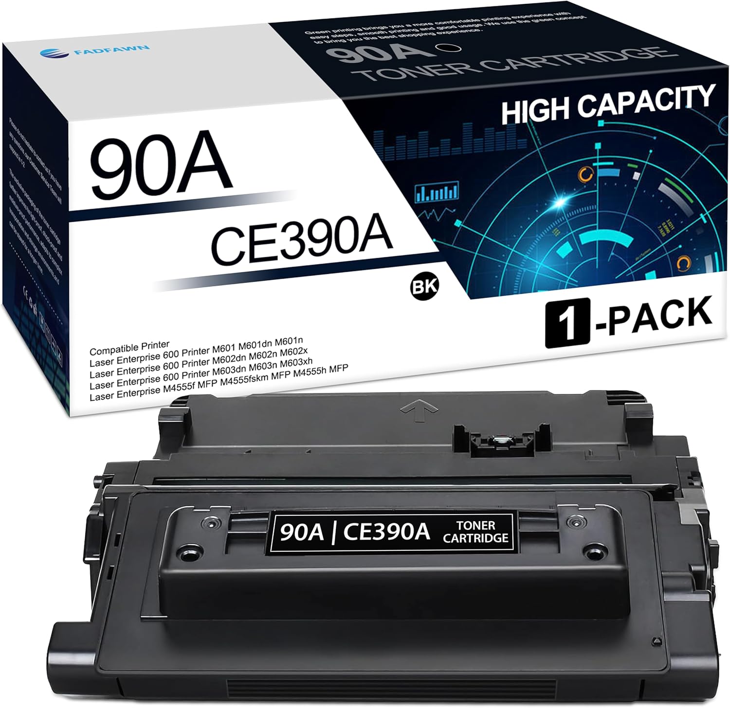 90A Black Toner Cartridge 1 Pack: Compatible CE390A 90A Toner Cartridge Replacement for HP 90A Laser Enterprise 600 Printer M601 M602 M603 Laser Enterprise M4555 MFP Printers