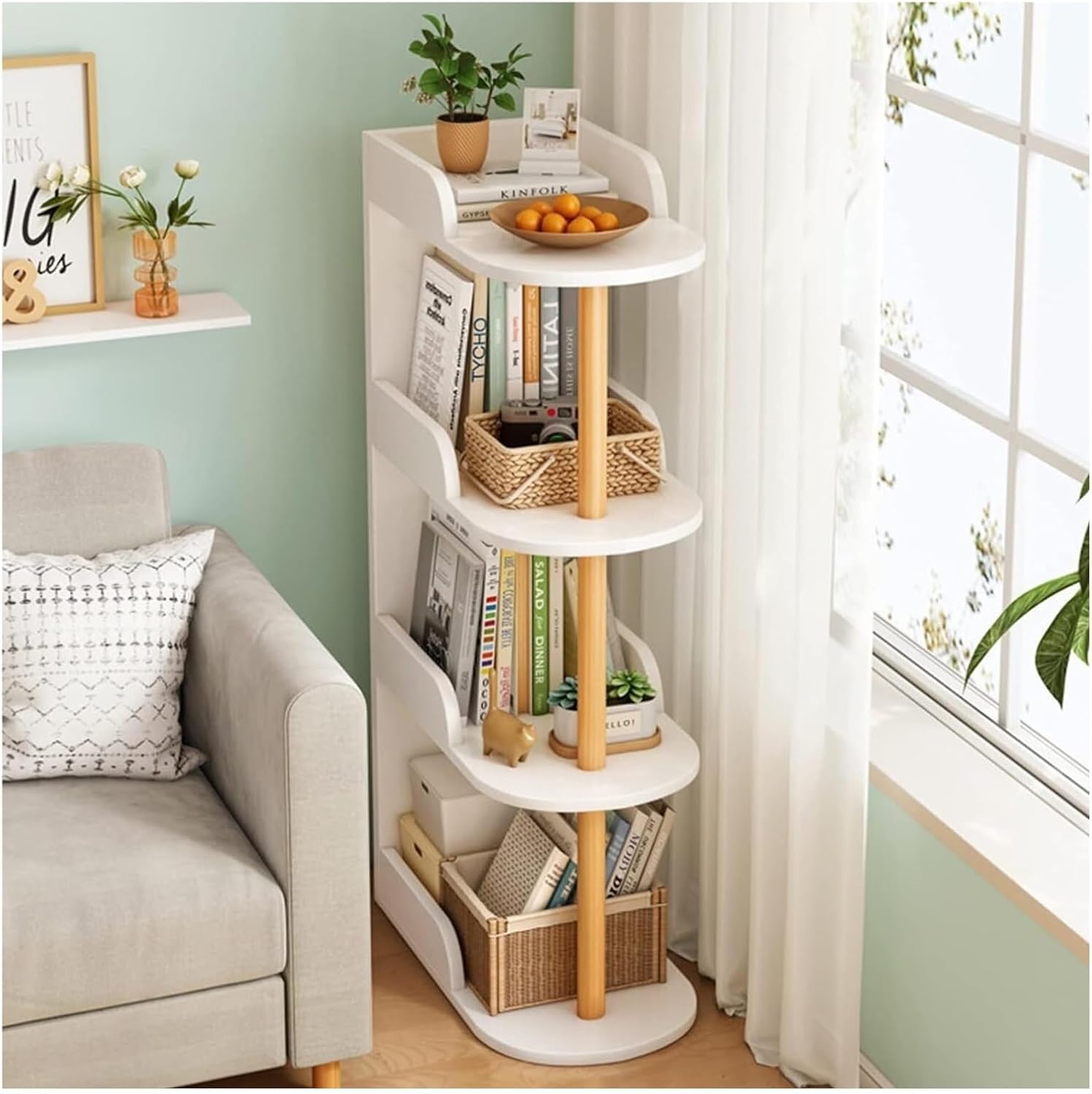 Bookshelf Bookshelves Bookcase Book Case Corner Bookshelf Free-Standing Wooden Book Rack Small Spaces Bookcase Storage Organizer For Home Office Book Shelf Book Shelves ( Color : White , Size : 4 Tier