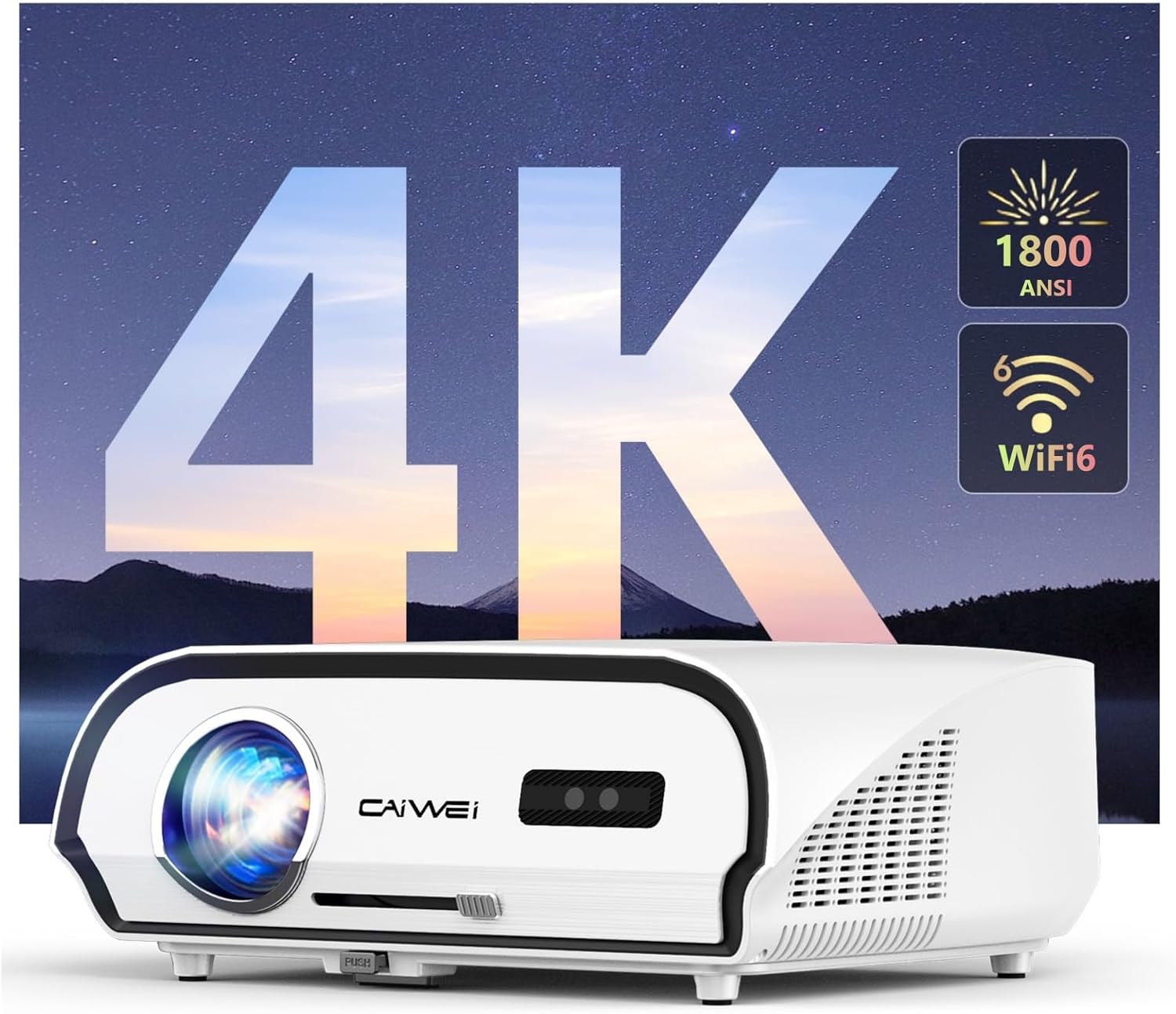 4K Daytime Projector HDR10+ 1800 ANSI Smart Home Theater Projector with WiFi6 & Bluetooth NFC, 38W Speakers, Android 11.0, HDMI 2.1 ARC USB, 350