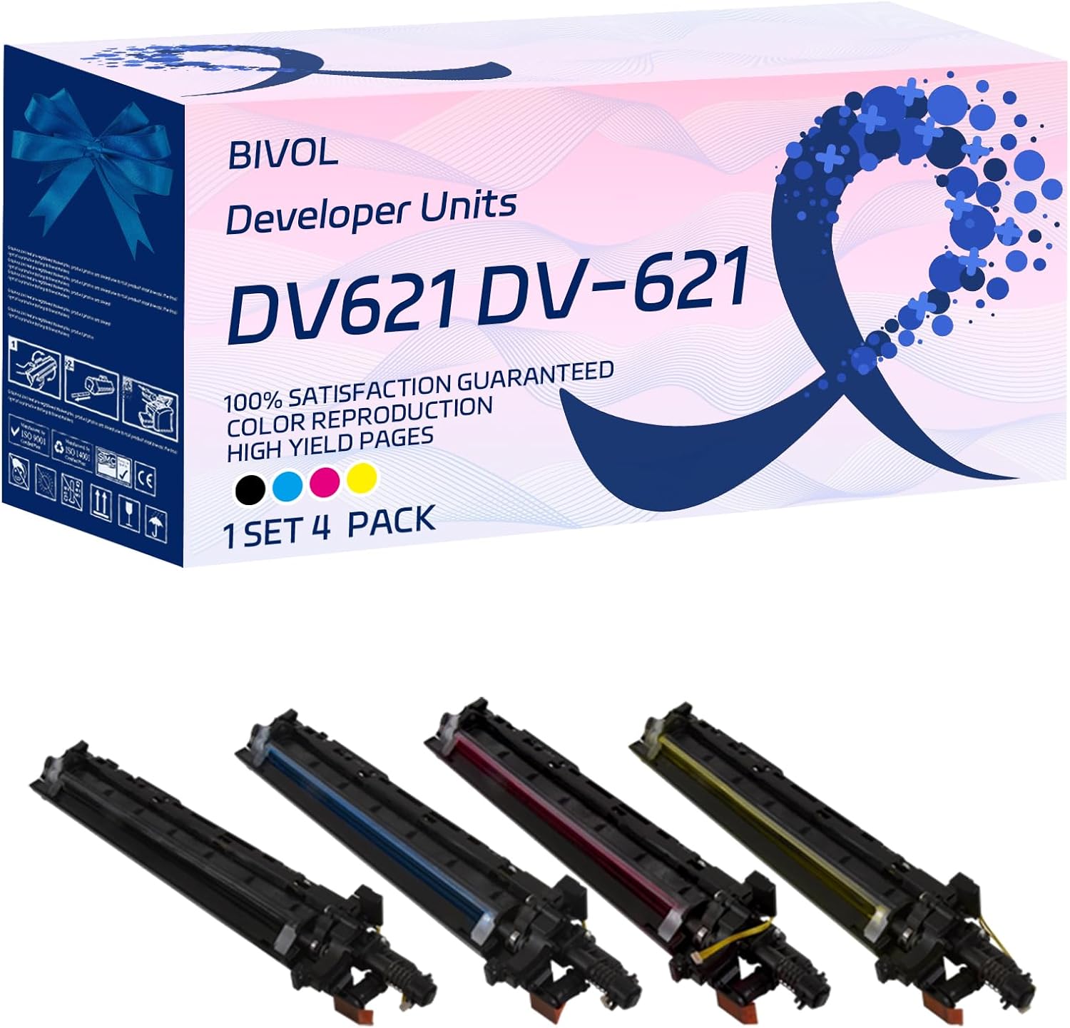 BIVOL Compatible Developer Units Replacement for Konica Minolta DV621 DV-621 High Yield 600000 Pages bizhub C450i C451i C550i C551i Printers (4-Pack BK/C/M/Y)