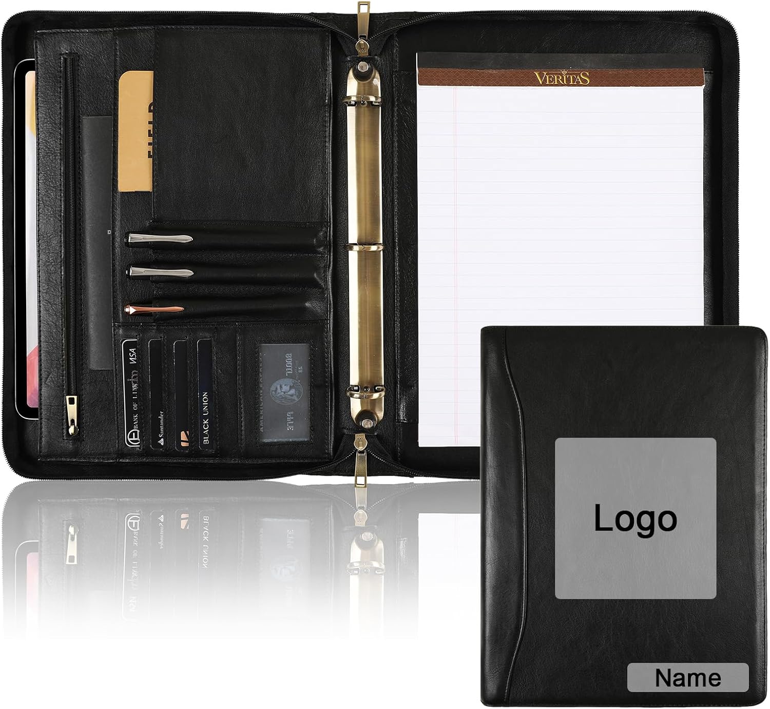 GZRHKJ Genuine Leather Portfolio Organizer, Business 3 Ring Binder Padfolio with Notepad,Personalized Leather Portfolio Binder for Men and Women