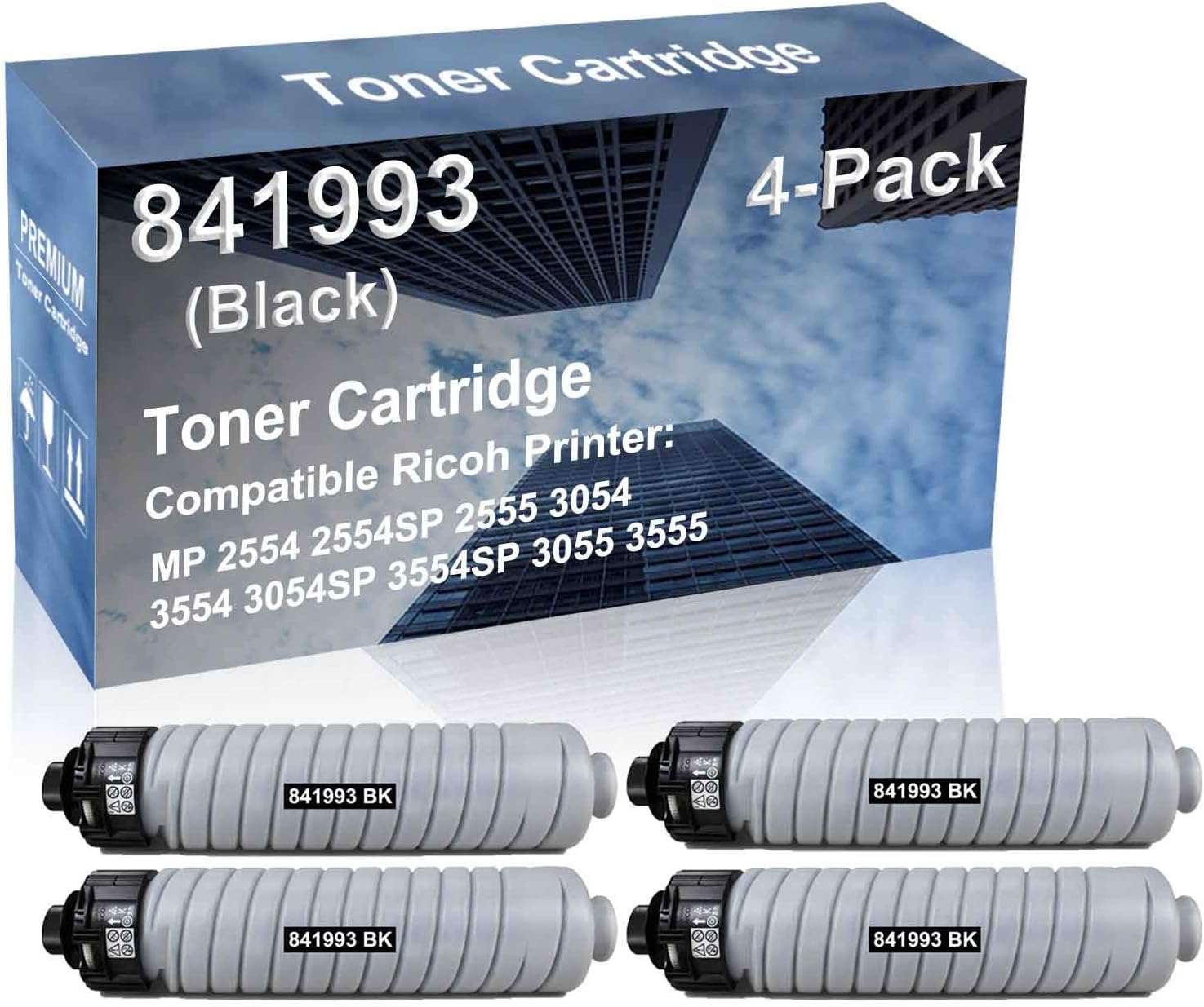 4-Pack Compatible High Yield MP 3554SP 3055 3555 Laser Printer Toner Cartridge Replacement for Ricoh 841993 Printer Cartridge (Black)