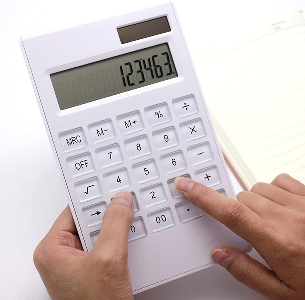 TEOYETTSF 12 Digits Large Display Desktop Calculator Thin Solar & Battery Power Crystal Buttons Basic Counter for Home Office