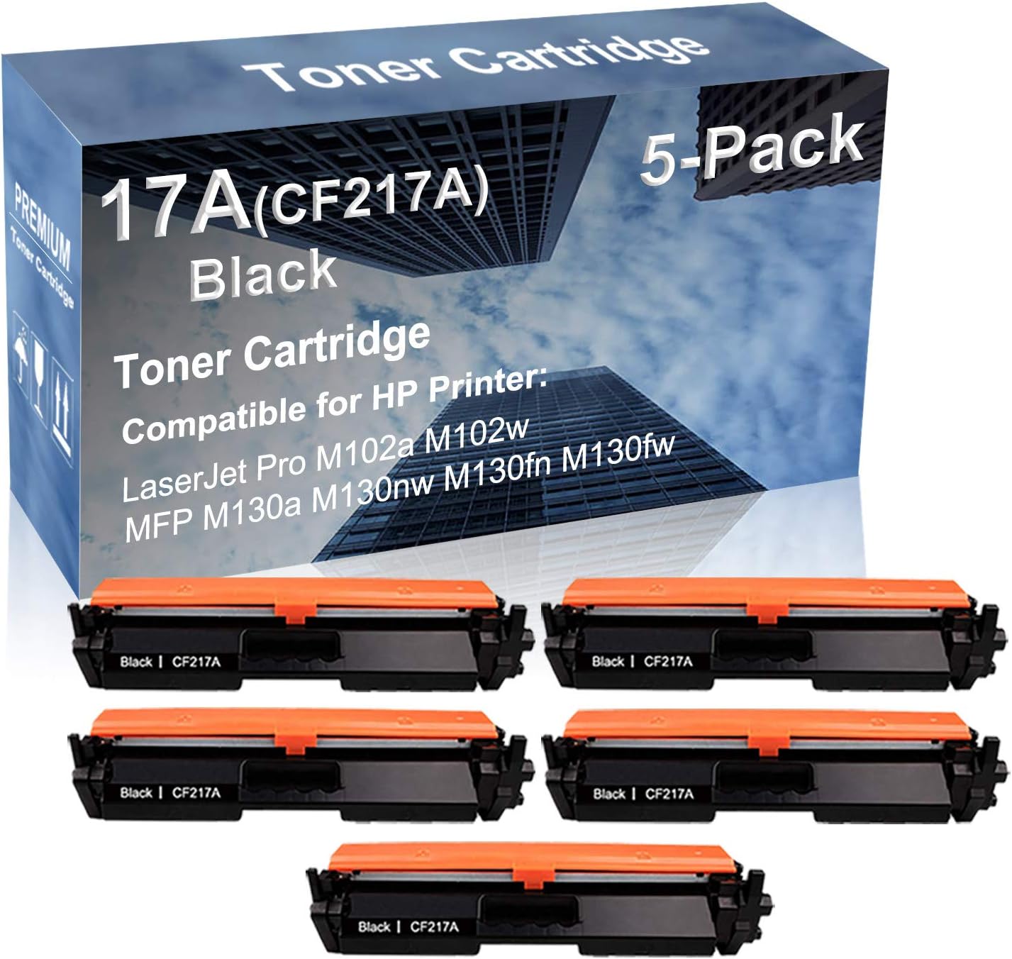 5-Pack Compatible High Capacity 17A (CF217A) Imaging Toner Cartridge use for M102a M102w Printer (Black)