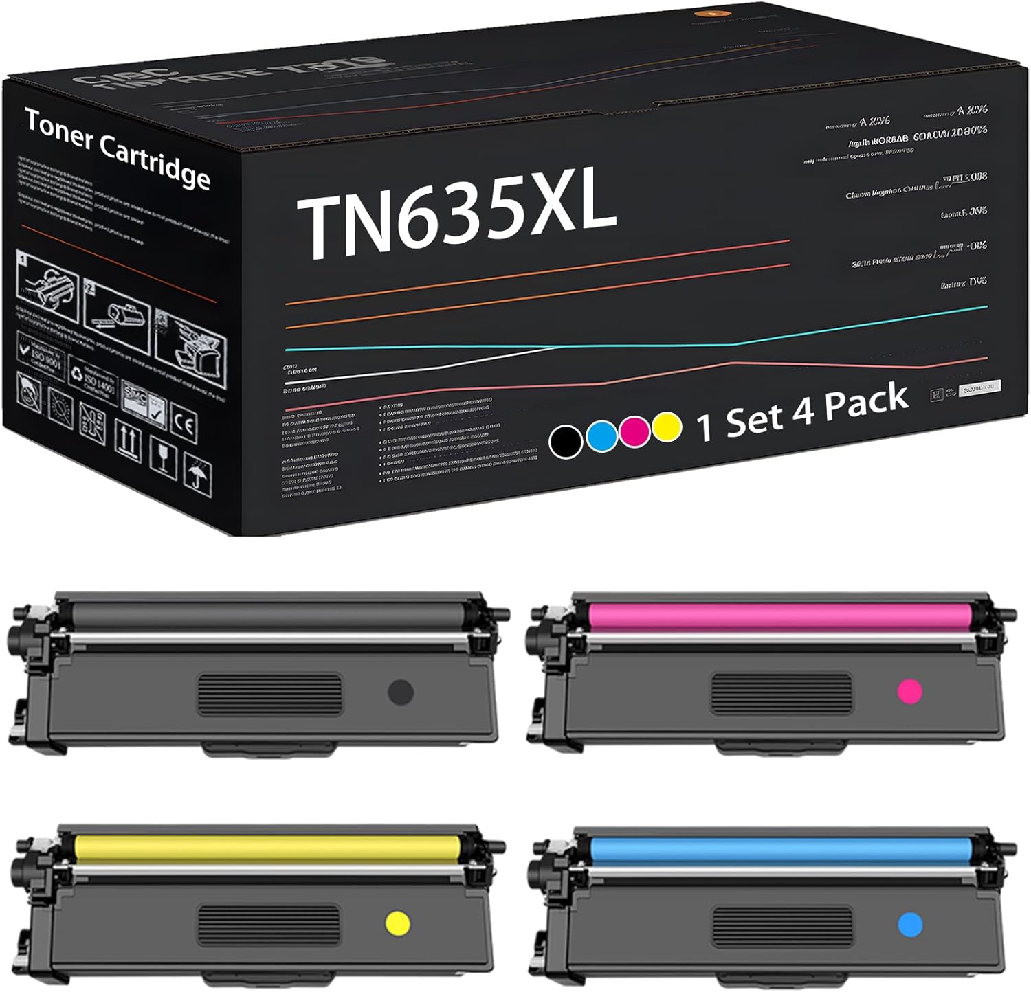 UVUMB Compatible with Brother TN635XL Toner Cartridge Work for Brother HL-L8430CDW MFC-L8730CDW L8930CDW L8970CDW Printers (4-Pack BK/C/M/Y)