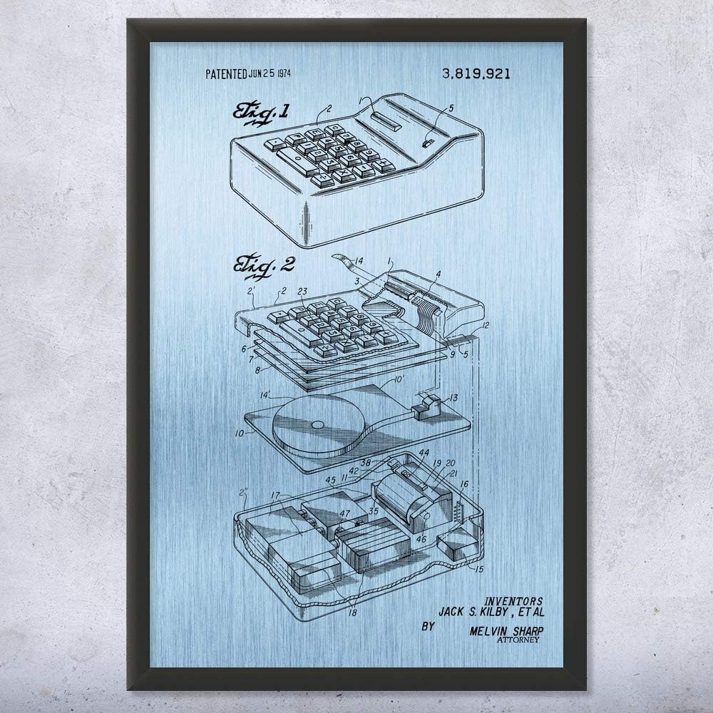 Framed Calculator Print, Math Teacher Gift, Calculator Wall Art, Accountant Gift, Classroom Wall Art, Calculator Decor Blue Steel (18x24)