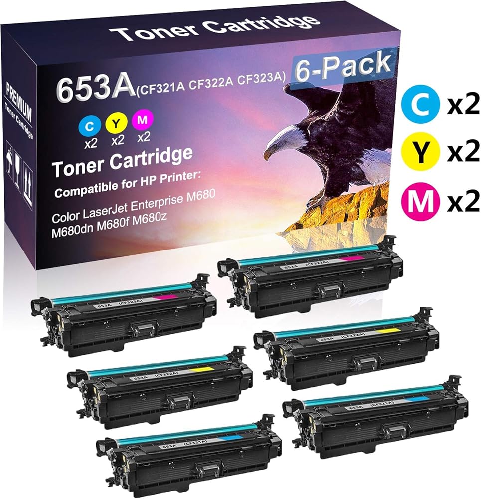 6 Pack (2C+2Y+2M) Compatible Laserjet Pro Enterprise M680dn M680f Imaging Toner Cartridge Replacement for HP 653A CF321A CF322A CF323A Laser Toner Cartridge(High Capacity)