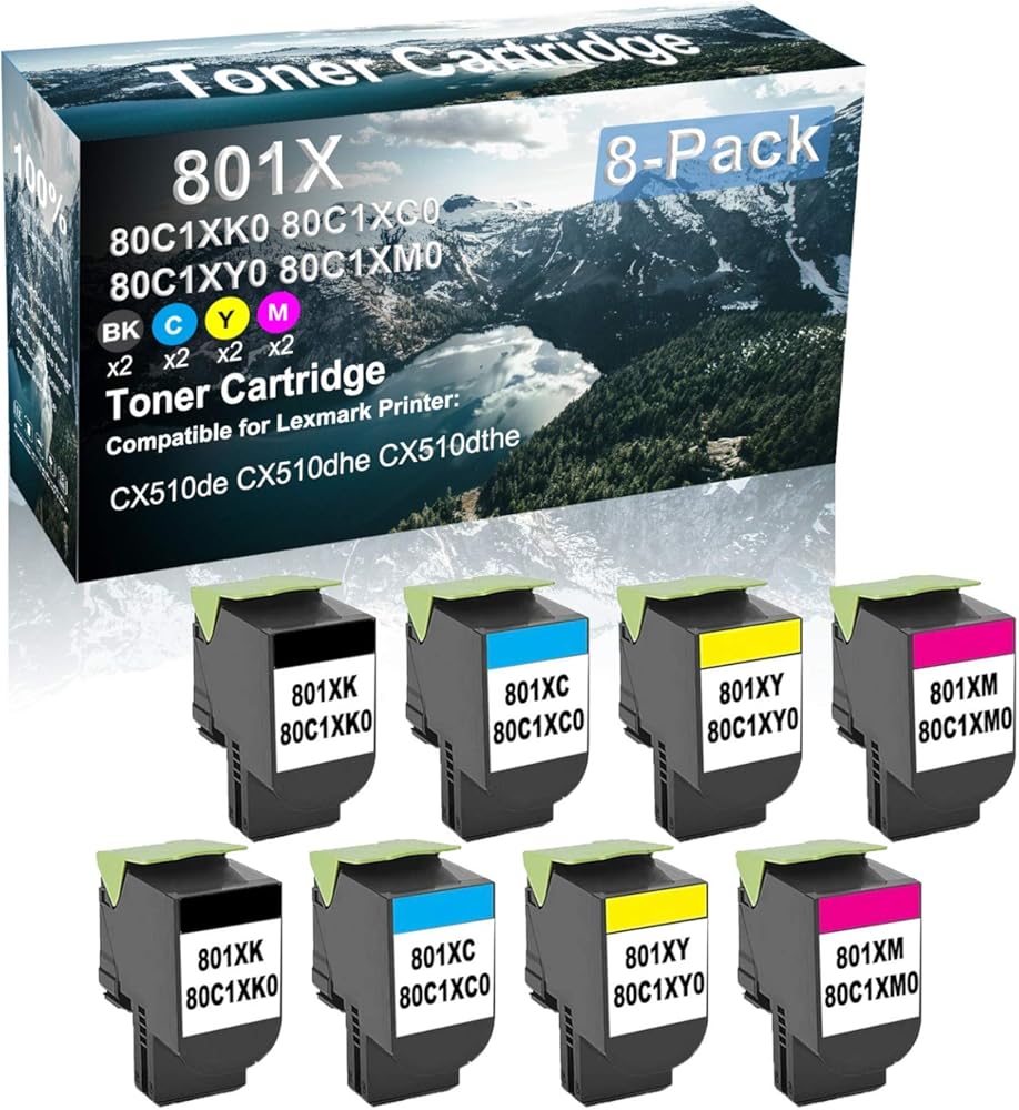 Credibility Store 8 Pack (BK+C+Y+M) Compatible 801X | 80C1XK0 80C1XC0 80C1XY0 80C1XM0 Laser Printer Toner Cartridge High Yield Use for CX510de CX510dhe CX510dthe Printer