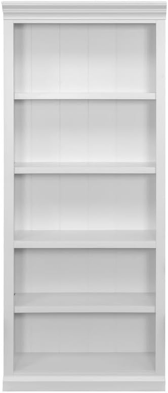 Starlight Wood Open Bookcase, 3 Adjustable Shelves, Fixed Shelf, Beadboard Back, Fully Assembled, White Office Storage Shelving