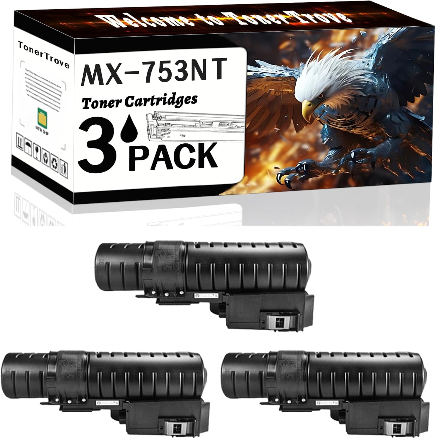 AGNNQ MX-753NT Toner Cartridges Compatible for Sharp MX-M623N MX-M623U MX-M753N MX-M753U Printers, Office Printing is Easy Clear Smooth (3 Pack Black)