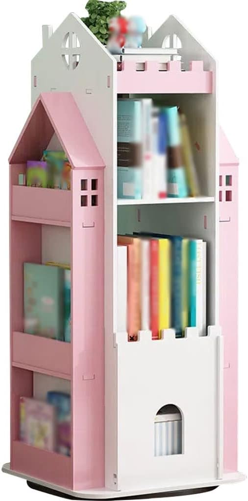 Bookshelf Book Rack For Office Castle Shape Creative Book Rack, Rotatable Storage Rack For Boys/girls, Bedroom Book Shelf Organizer, Floor Standing Display Bookcase ( Color : Pink color , Size : 41*41