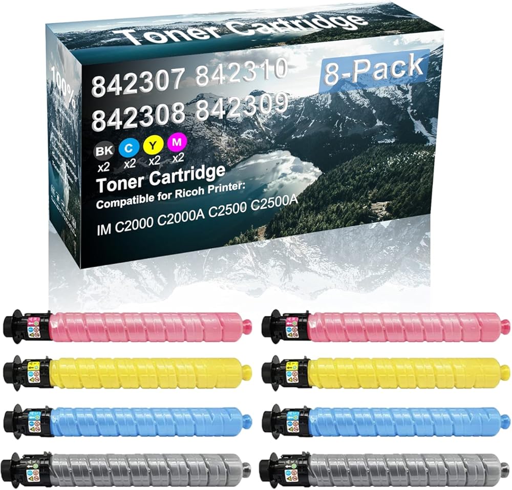 Credibility Store 8 Pack (BK+C+Y+M) Compatible 842307 842310 842308 842309 Laser Printer Cartridge High Yield Use for Ricoh IM C2000 C2000A C2500 C2500A Printer