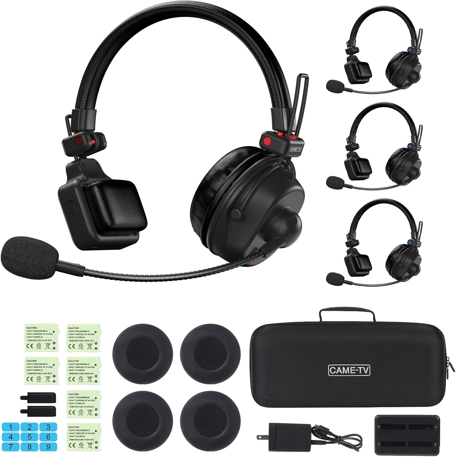 cametv Waero-PRO 1.9GHz Wireless Intercom Headset System Noise Cancellation A/B Group 1700ft(518m) Zero Latency Team Communication Headsets for Church Boating TV Film Production Drone (4 Kit)