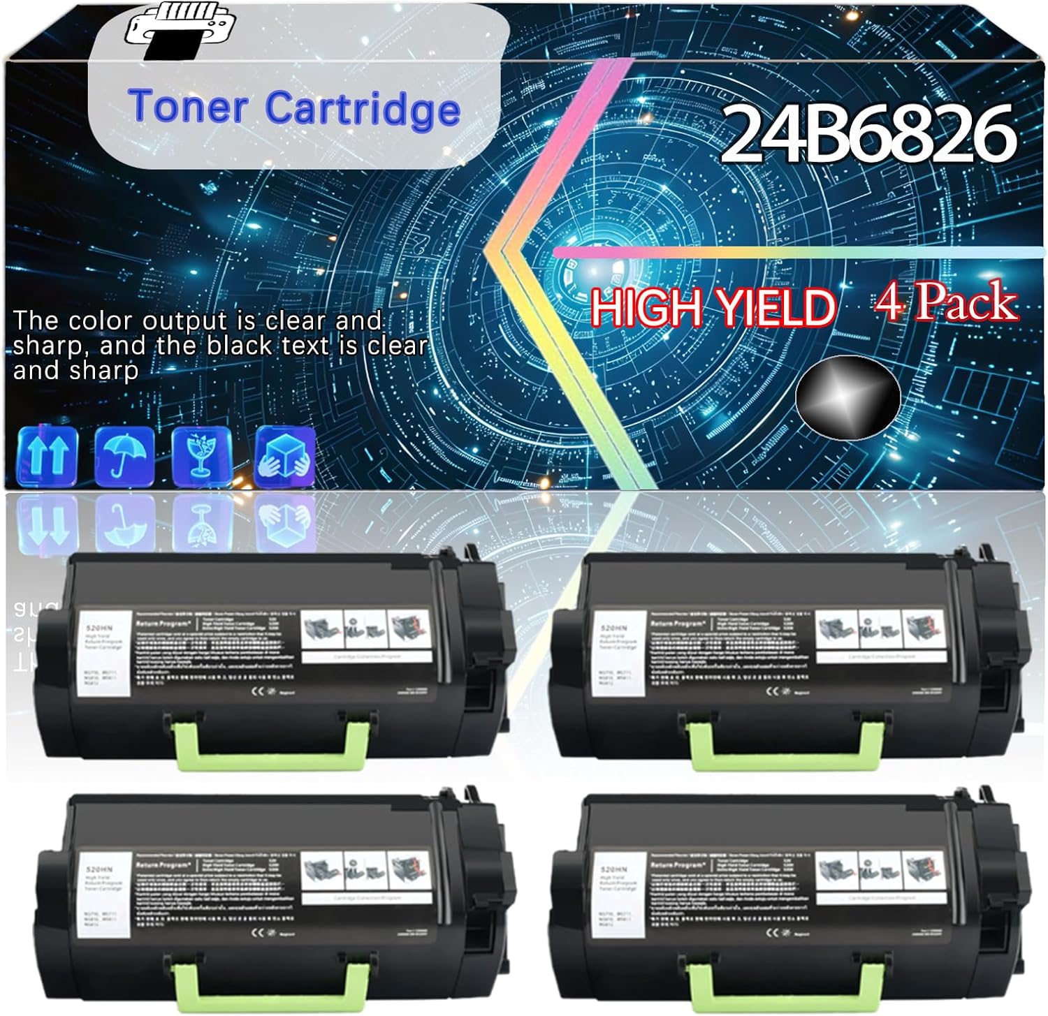 24B6826 Compatible for Lexmark XM7270 Printers, Replacement Toner Cartridge High Yield Printer Accessories (4 Pack Black)