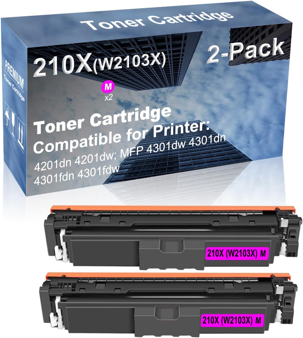2-Pack (Magenta) Compatible 4201dn 4201dw; MFP 4301dw 4301dn 4301fdn 4301fdw Printer Toner Cartridge High Capacity Replacement for 210X (W2103X) Toner Cartridge (with Chip)