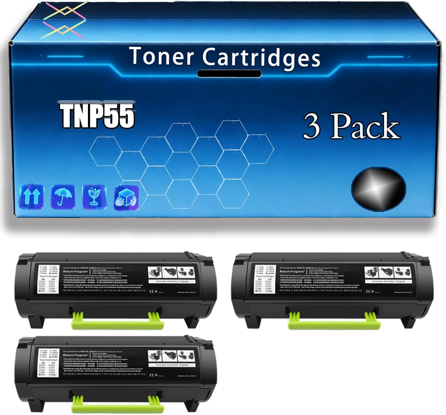 TNP55 Toner Cartridges Compatible for Konica Minolta bizhub 3602P Printers, with Chip, Bright Colors Clear Printing (3 Pack Black)