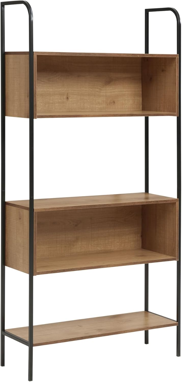 HOMES: Inside + Out Basia Industrial 5 Shelf Bookcase, Unique Bookshelf with Storage Shelves and Metal Legs for Living Room, Bedroom, Office, Distressed Oak