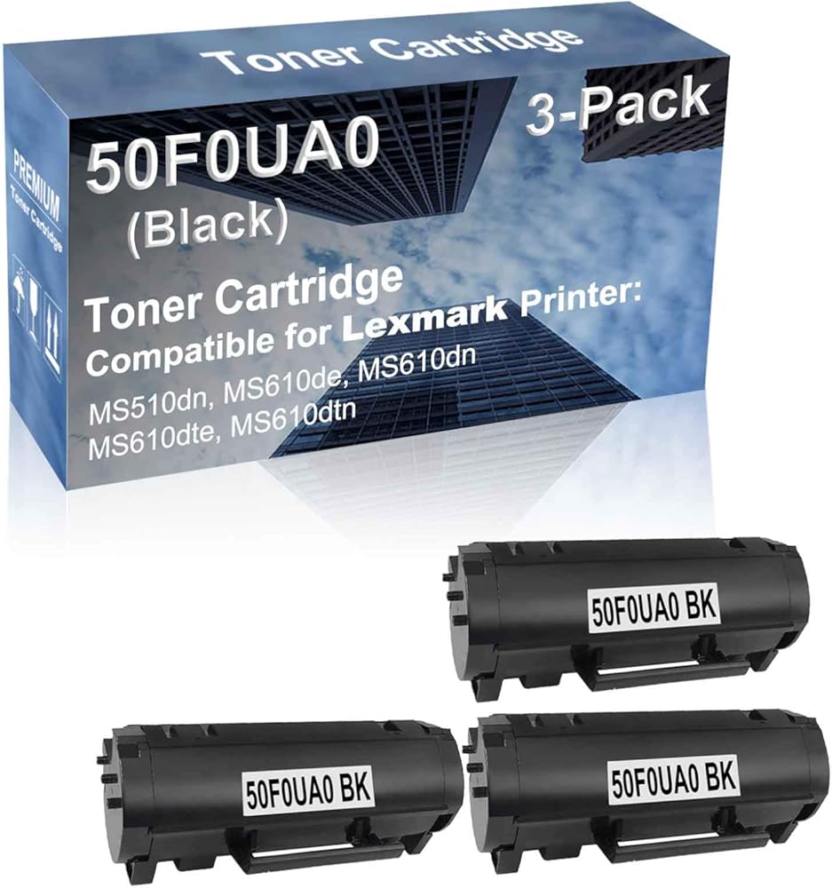 3-Pack Compatible High Capacity 50F0UA0 (500UA) Toner Cartridge use for MS510dn, MS610de Printer (Black)