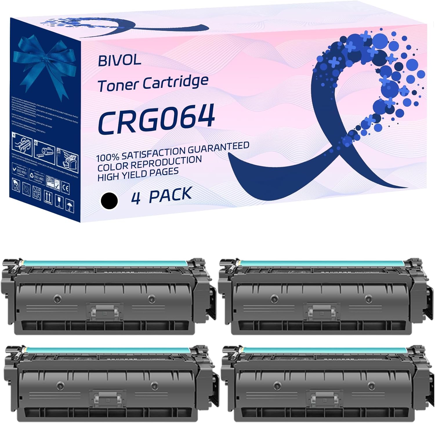 CRG064 Toner Cartridge Compatible for Canon Compatible MF832Cdw LBP722Cdw Printers, with Chip, High Yield 13400 Pages, Vivid Colors (4 Pack Black)
