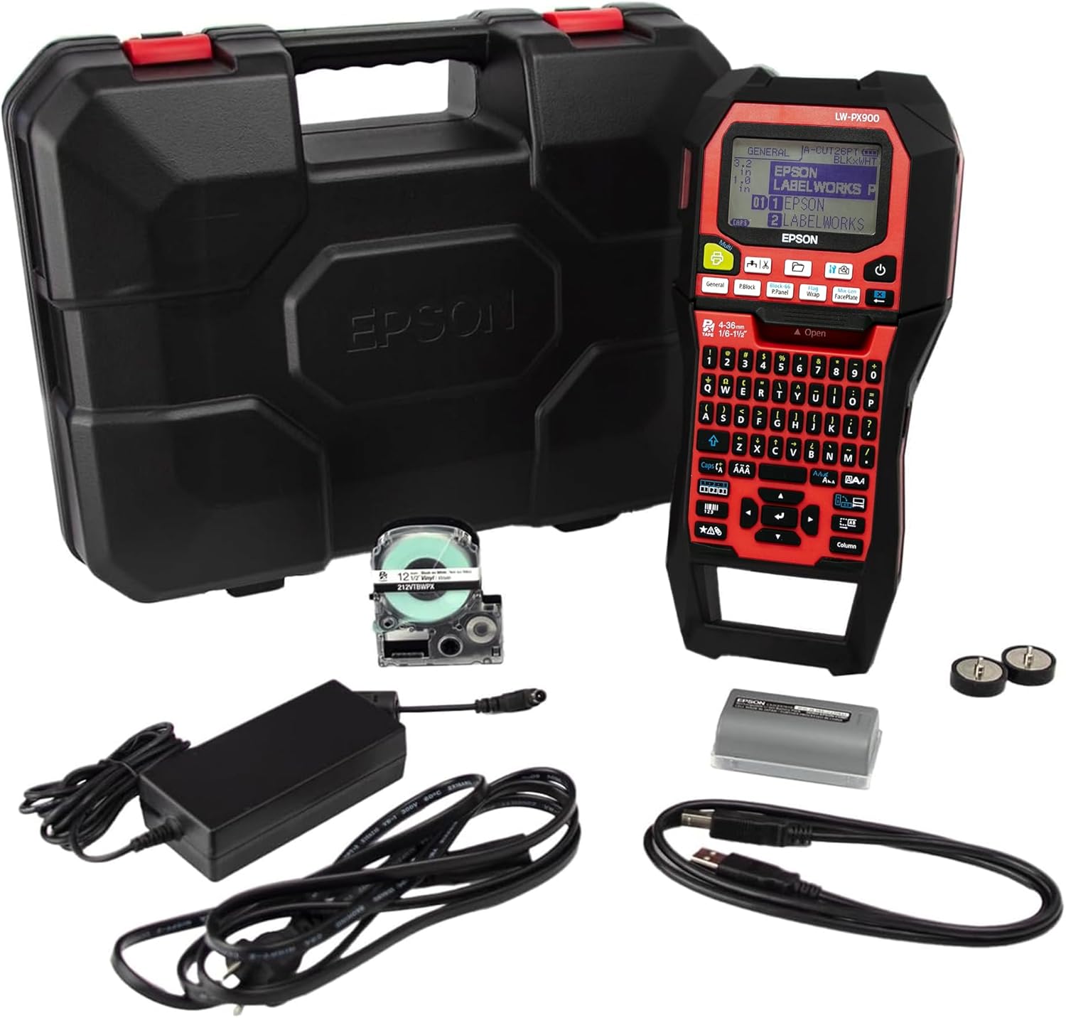 LABELWORKS Epson LW-PX900PCD Industrial Label Maker Kit - Complete Kit with Accessories, Compatible with All Epson PX Tape Types, Portable Handheld Label Printer