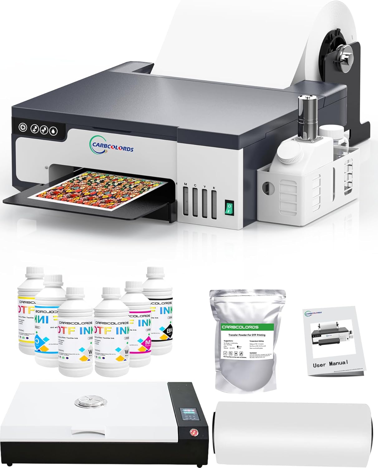 A3 DTF Printer for T-Shirt Printing – High-Speed Direct to Film Machine with White Ink System for DIY Apparel (DTF Printer +Oven+6 * 250ml Ink+Roll Films+ DTF Powder)