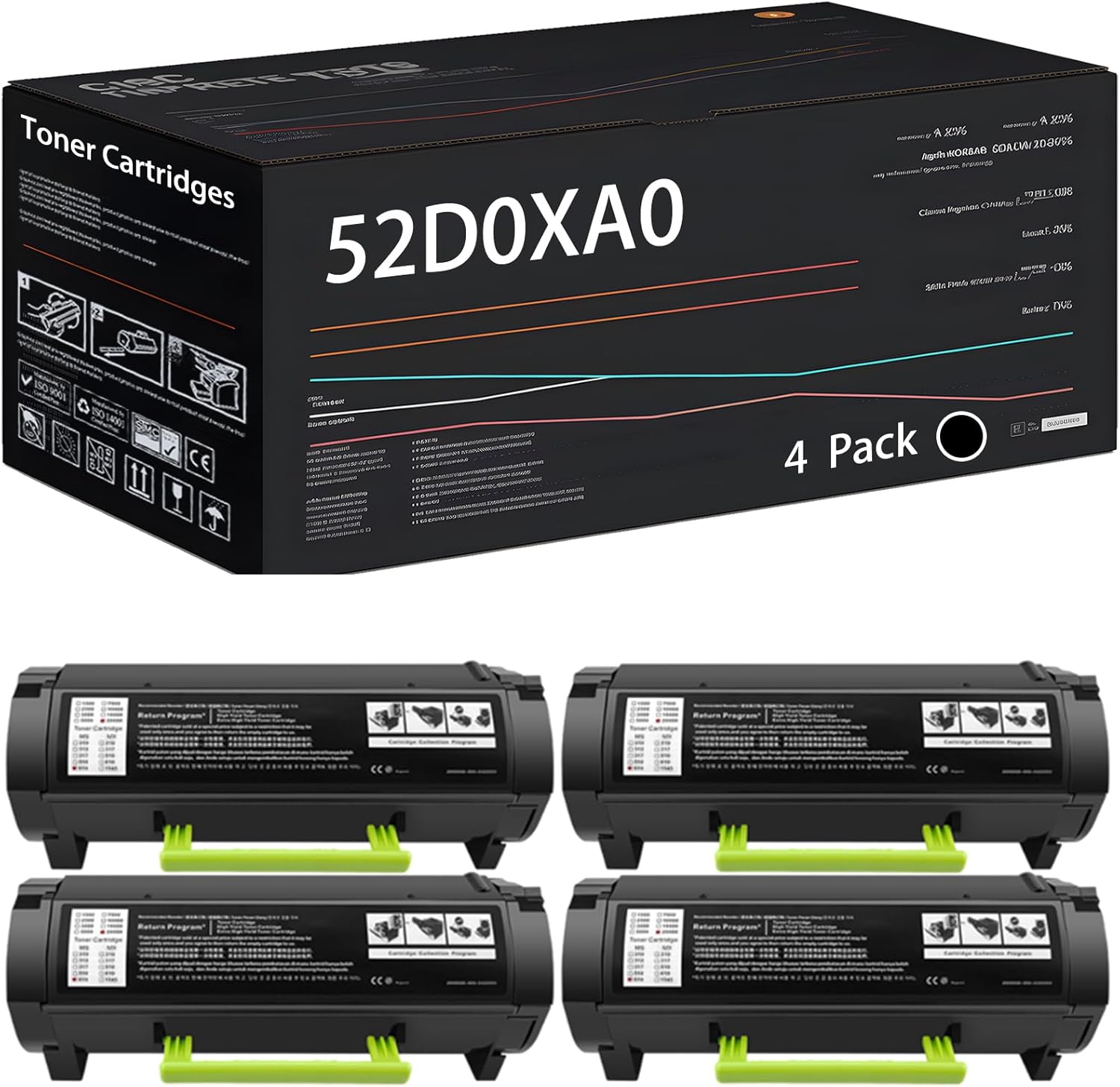 UVUMB 52D0XA0 Toner Cartridges Compatible for Lexmark MS811dn MS811dtn MS811n MS812de MS812dn MS812dtn Printers, with Chip, High Yield 46000 Pages, High-Definition Printing (4 Pack Black)