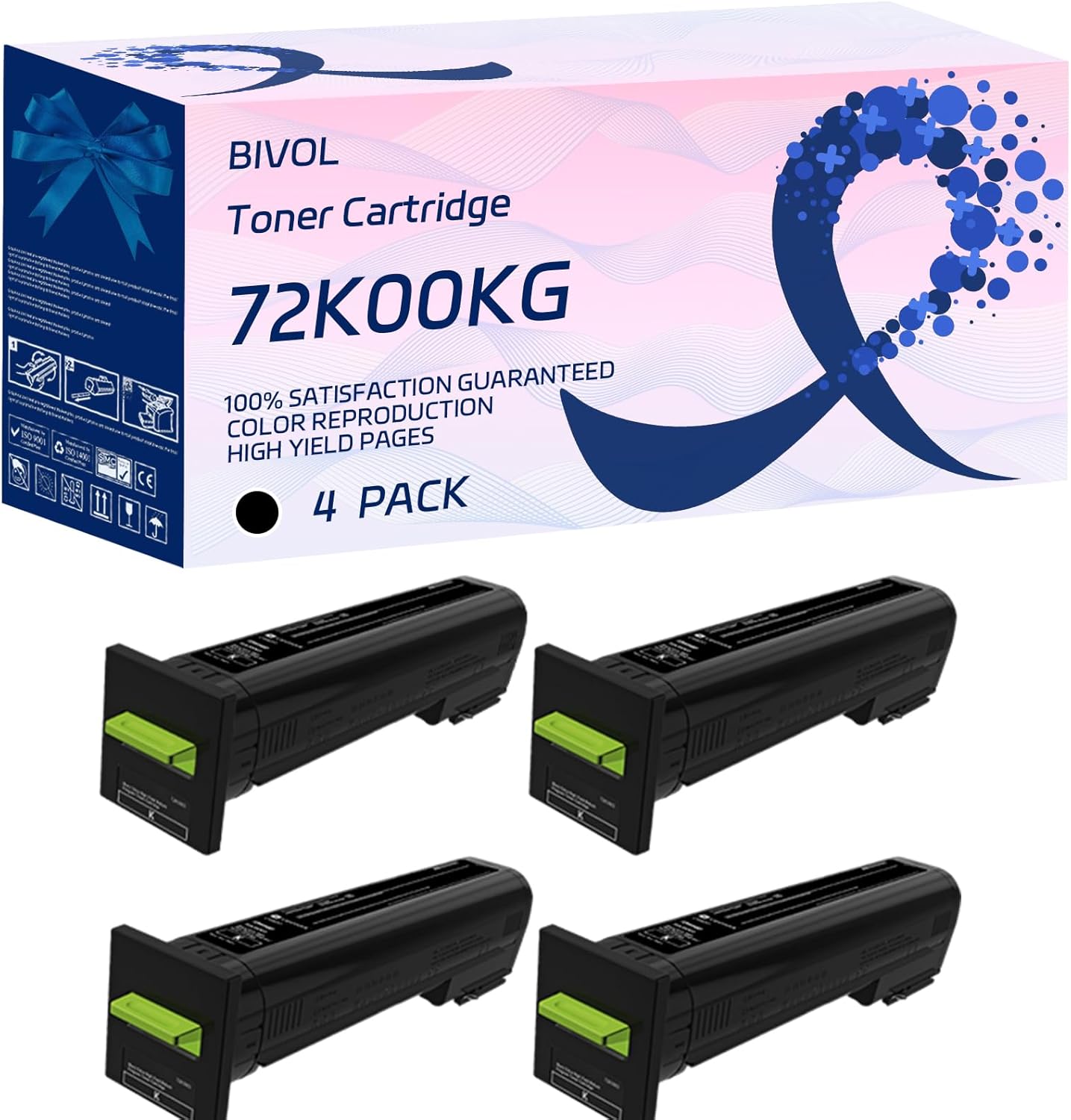 72K00KG Toner Cartridge Compatible for Lexmark CX820de CX820dtfe CX825de CX825dte CX825dtfe CX860de CX860dte CX860dtfe Printers, with Chip, High Yield 8000 Pages, Vivid Colors (4 Pack Black)