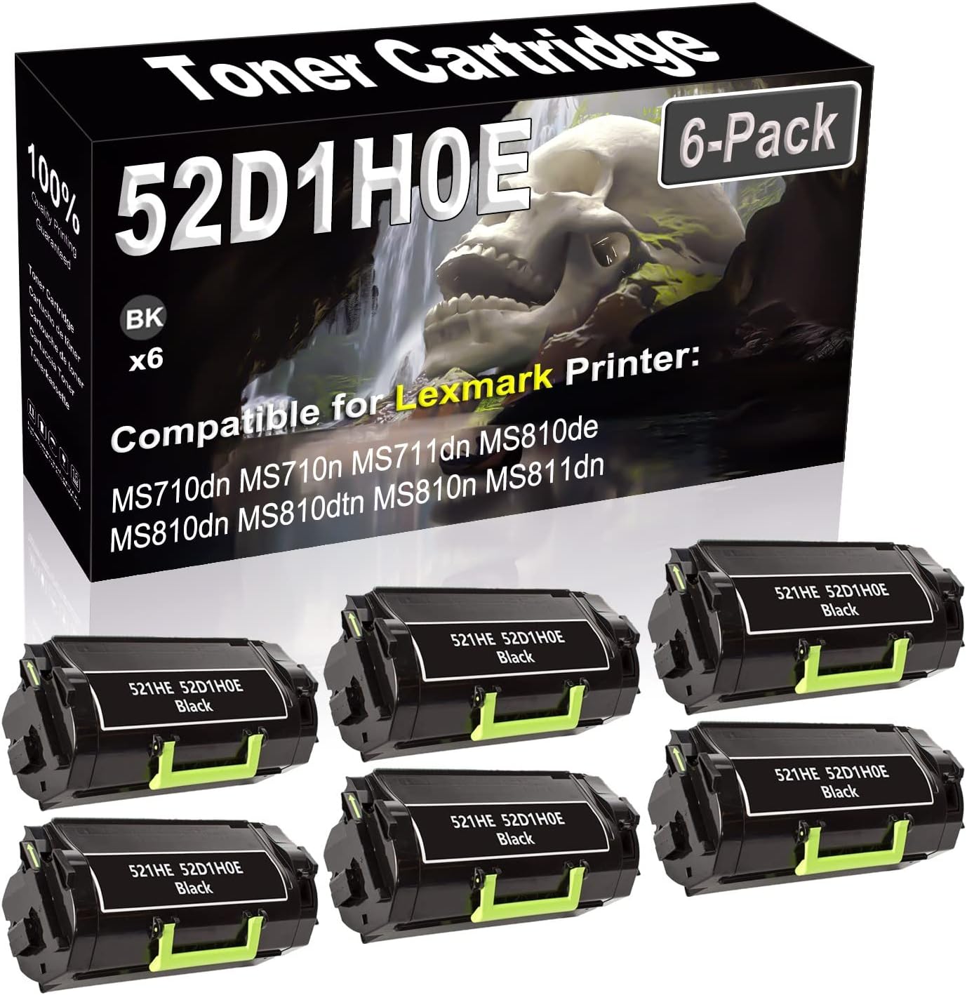 SINIYA 6-Pack (Black) Compatible High Yield 52D1H0E 521HE Laser Printer Toner Cartridge use for MS710dn MS710n MS711dn MS810de MS810dn MS810dtn MS810n Printer