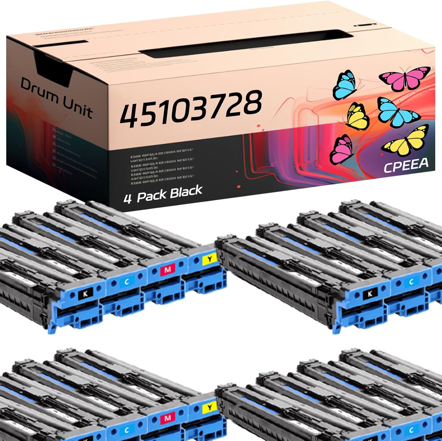 Compatible for Okidata OKI 45103728 Drum Unit Work for Okidata OKI C931DN C941dn C911dn Printers, with Chip, High Yield 5000 Pages, Clear Printing (4 Pack Black)