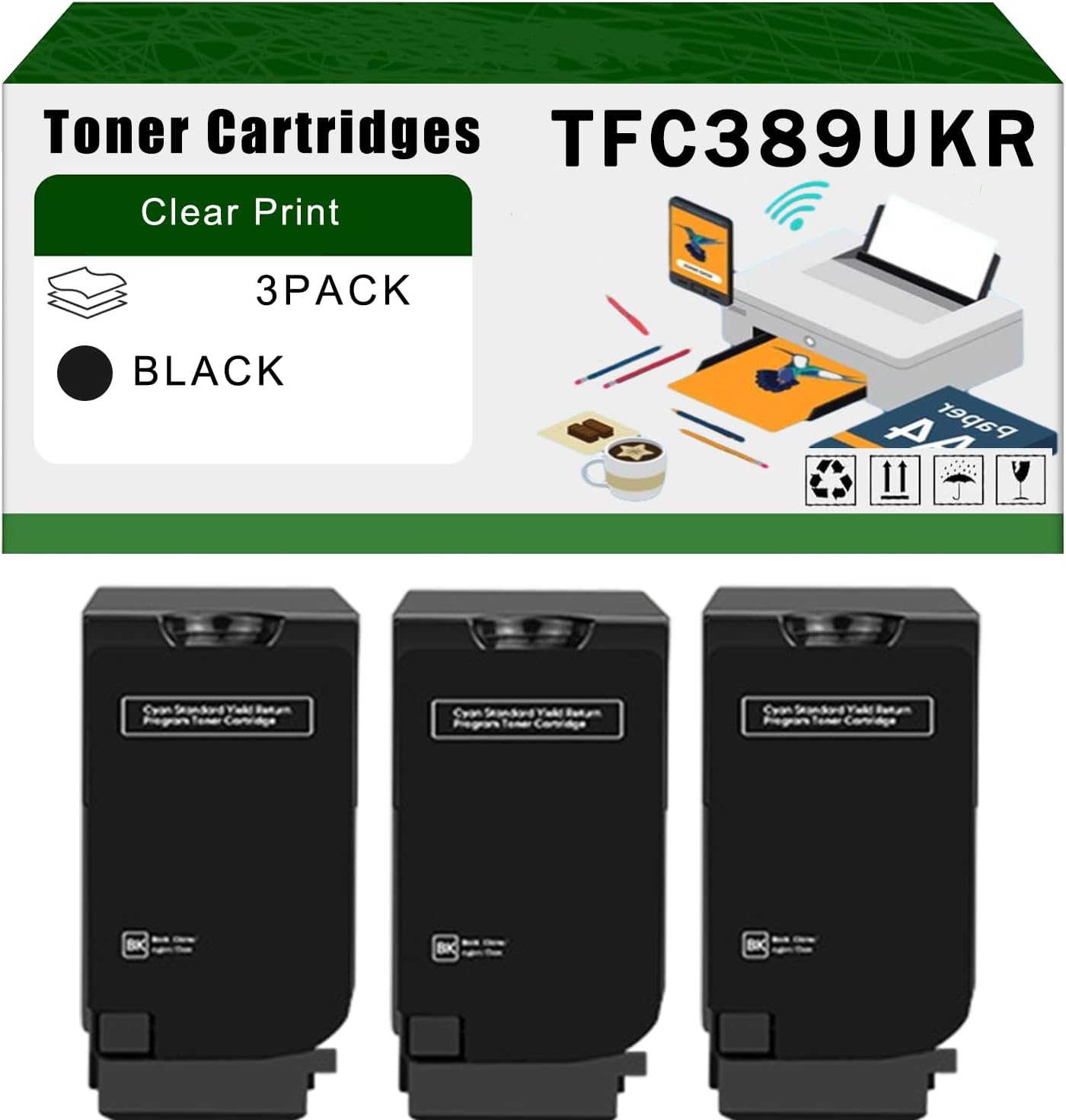 AGNNQ Compatible for Toshiba TFC389UKR Toner Cartridges E Studio 389CS 479CS Printers, High Yield 30000 Pages Bright Clear Colors (3 Pack Black)