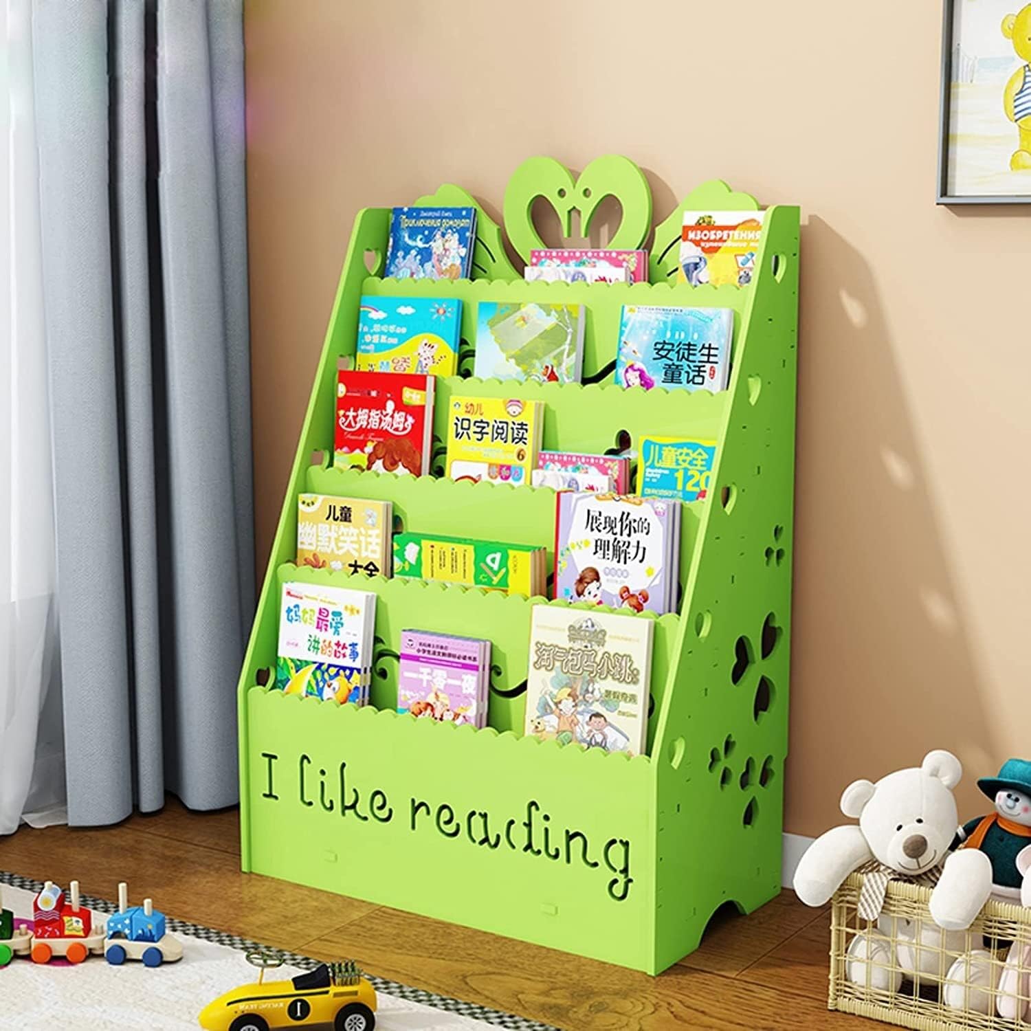 MNBCVT Wood Children's Bookshelf,5-Third Kids Bookcase Display Stand,Multi Book Rack Organizer for Playroom Bedroom Color : Green, Size : 60x32x90cm(24x13x35inch)