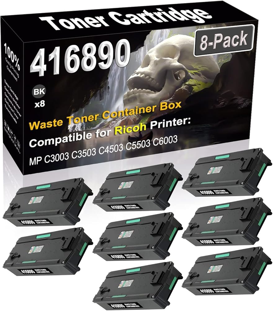 SINIYA 8-Pack (Black) Compatible High Yield 416890 Waste Toner Container Box use for Ricoh MPC2003 MPC2503 MPC3003 MPC3503 MPC4503 MPC5503 MPC6003 Printer