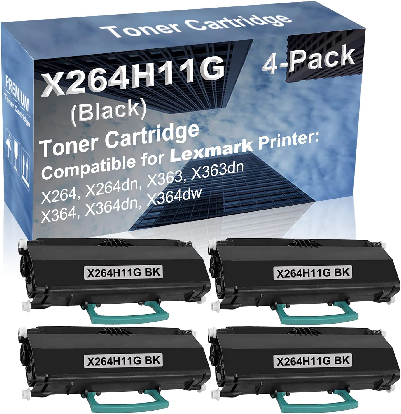 4-Pack Compatible High Yield X364dn, X364dw Laser Printer Toner Cartridge Replacement for X264H11G Printer Cartridge (Black)