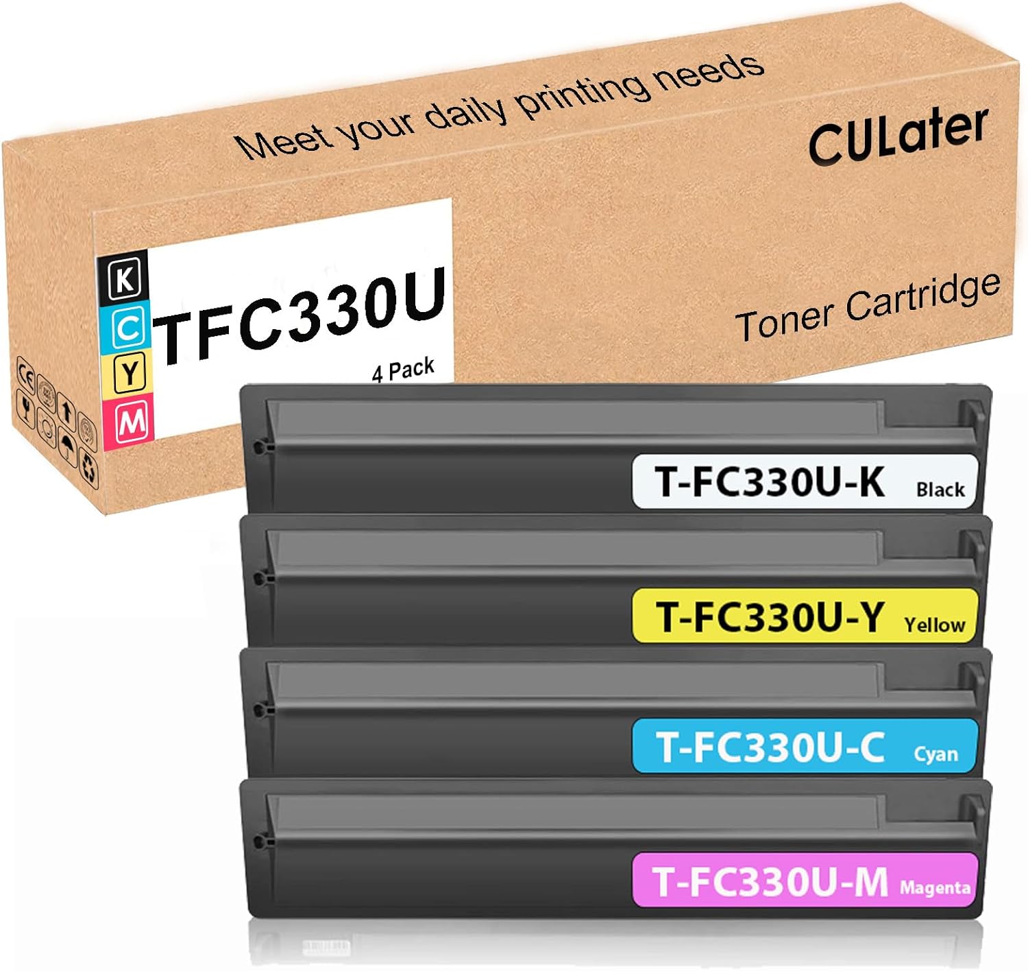 CULater TFC330U T-FC330U Remanufactured Toner Cartridge T-FC330U-K T-FC330U-C T-FC330U-M T-FC330U-Y Replacement for E-Studio 330AC 400AC Printer (4 Pack)