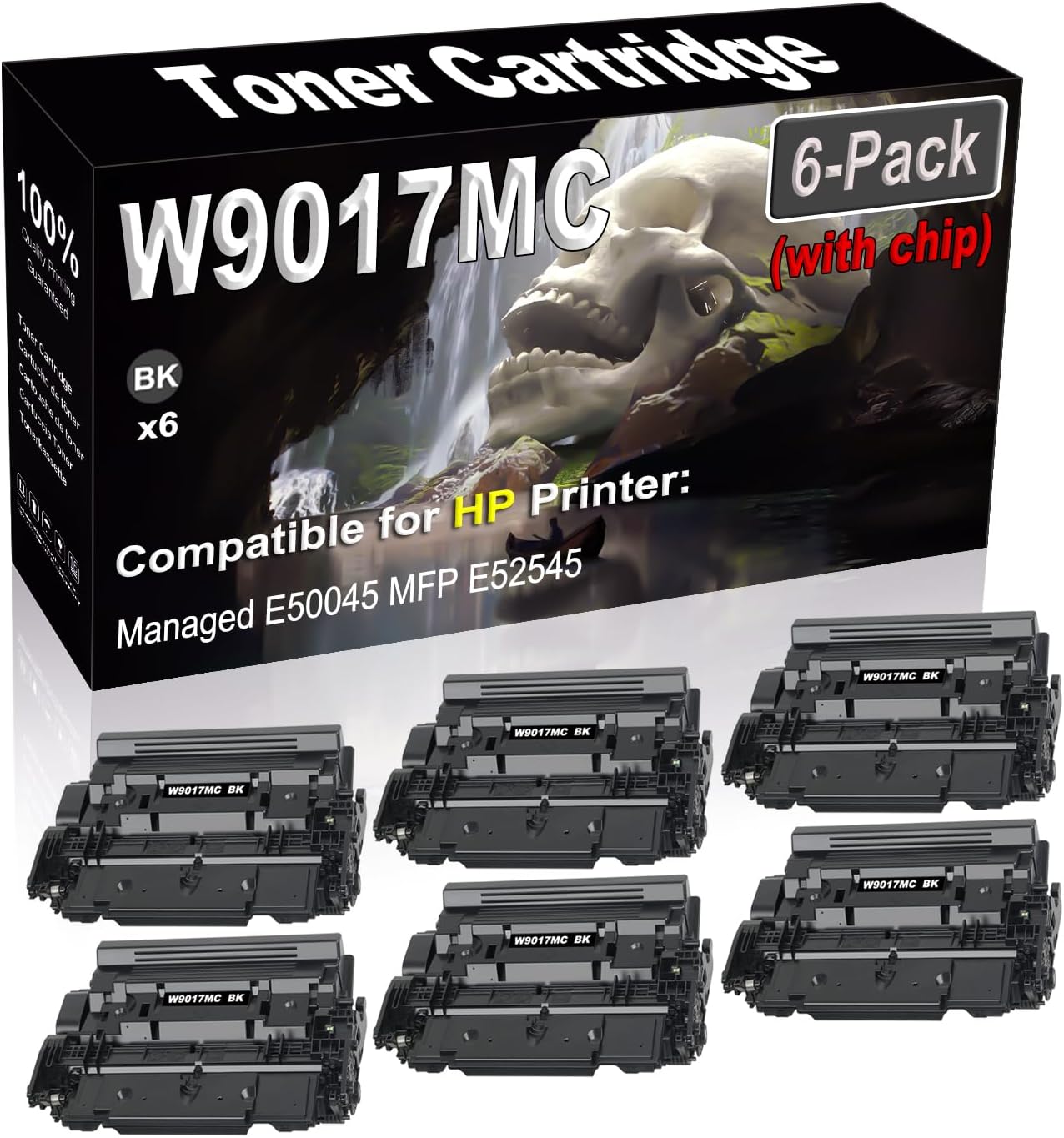 SINIYA 6-Pack Compatible High Capacity W9017 W9017MC (with chip) Imaging Toner Cartridge use for Managed E50045 MFP E52545 Printer (Black)