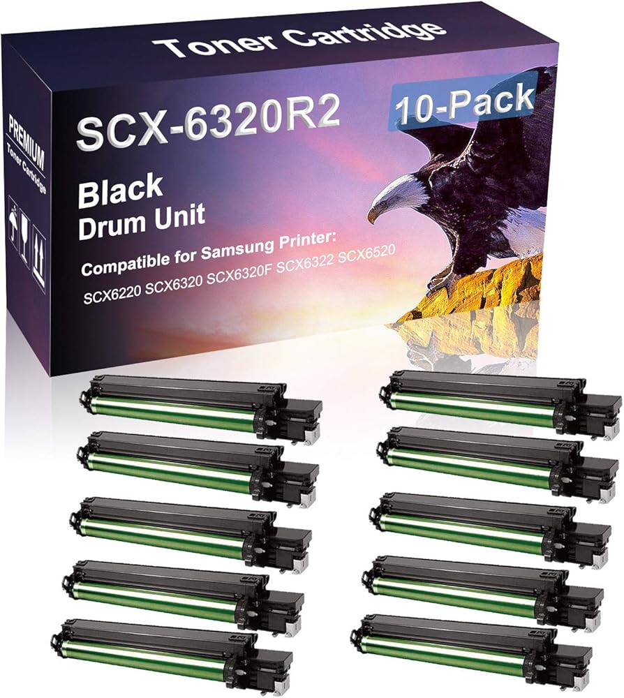 10 Pack (Black) Compatible High Capacity 6320R2 SCX-6320R2 Drum Unit Use for Samsung SCX6220 SCX6320 SCX6320F SCX6322 SCX6520 Printer