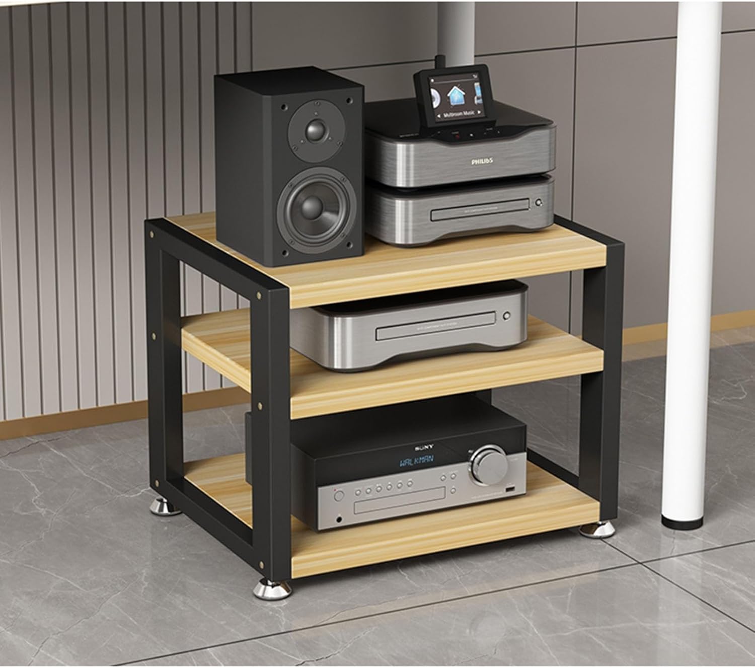 3 Tier Audio Rack CD Media Player Stand Audio/Video Component Cabinet Floor-Standing Movable Storage Shelf for Home/Office/Theater (Color : A