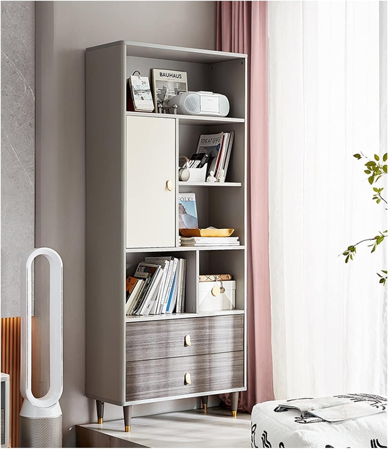 KIRANDY Bookcase Storage Cabinet Display Cabinet, Solid Wood Foot Storage Cabinet for Living Room (Color : B 79x34x190cm)