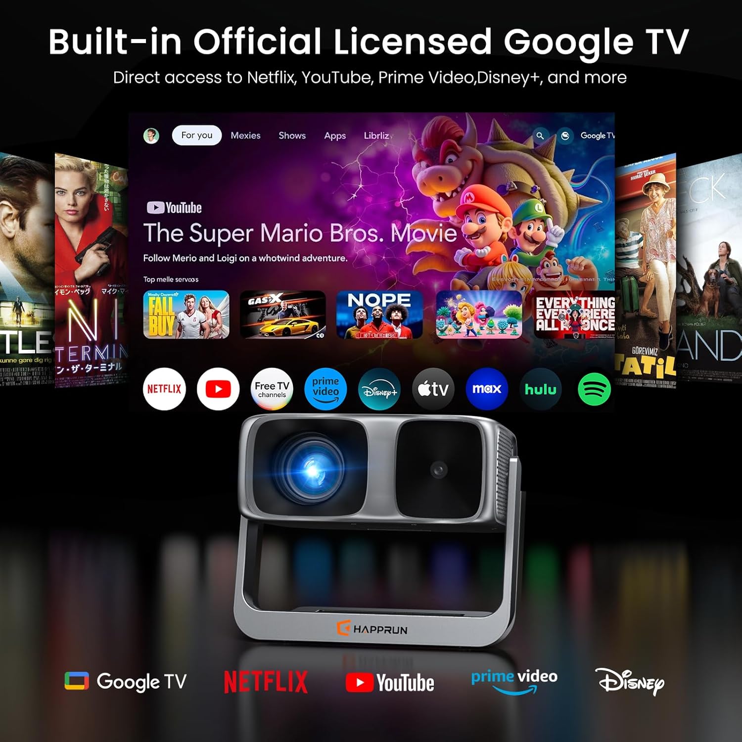 2000 ANSI Official Licensed Google TV Outdoor Projector 4K Full HD