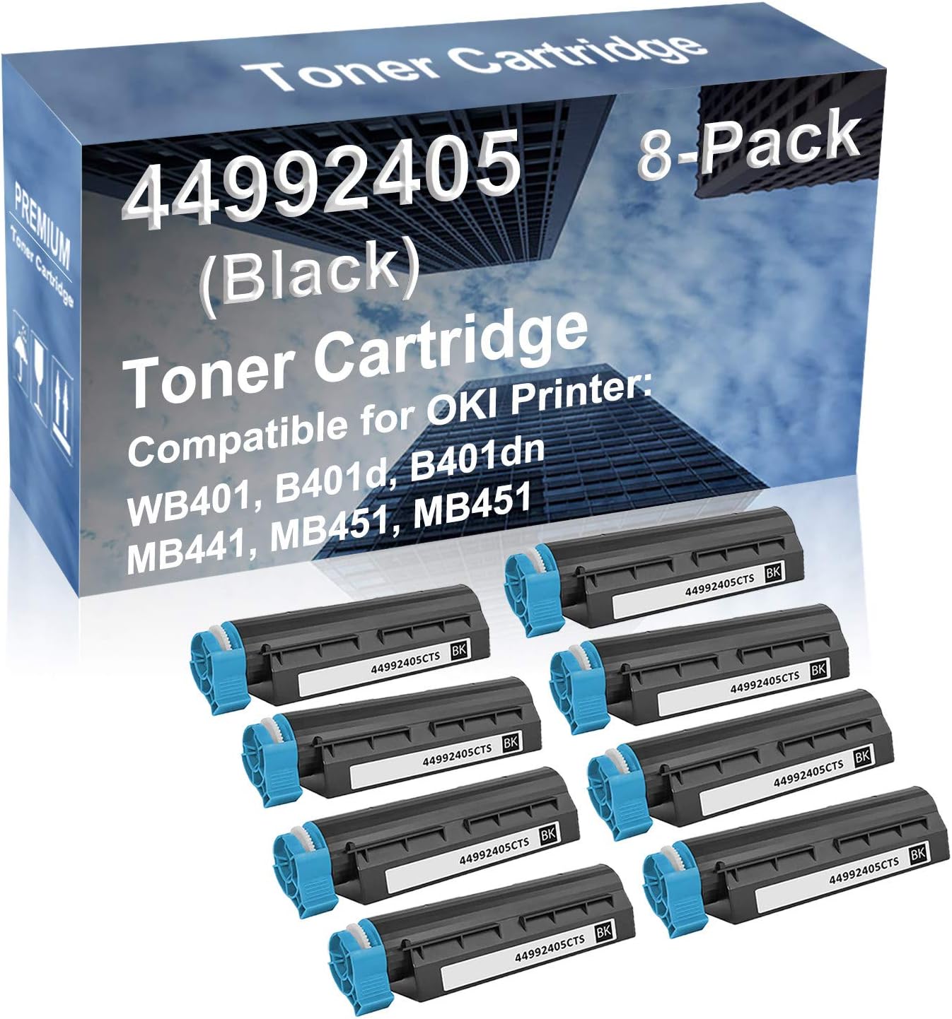 8-Pack Compatible High Capacity MB451, MB451W Printer Toner Cartridge Replacement for 44992405 Printer Cartridge (Black)
