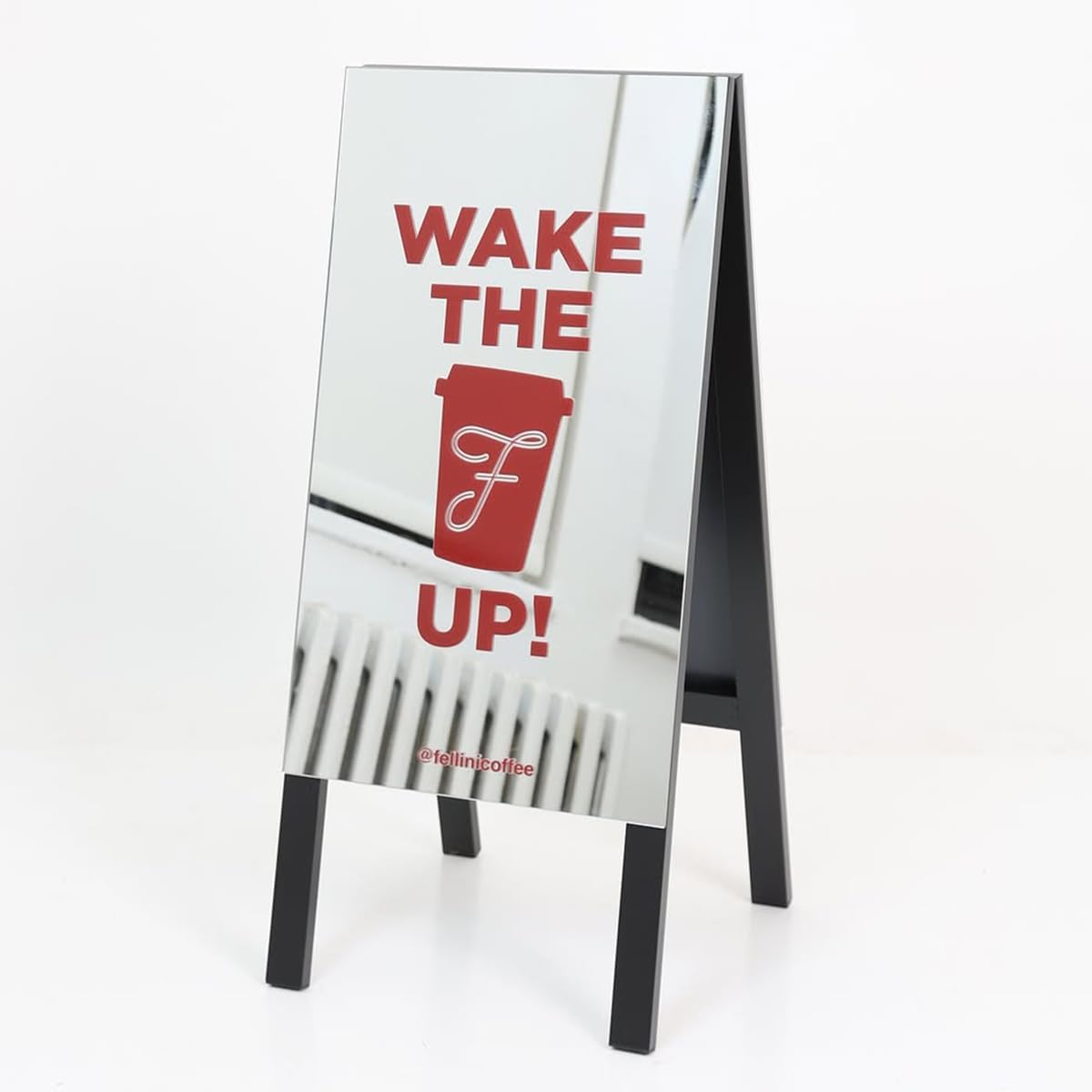 Neonapm Mirror Customer Stopper with Individual UV Print, Double-Sided Stand for Pilates Studios, Boutiques, Hairdressing Salons & Pop-Up Stores, Eyecatcher for Customer Acquisition (40 x 90 cm)