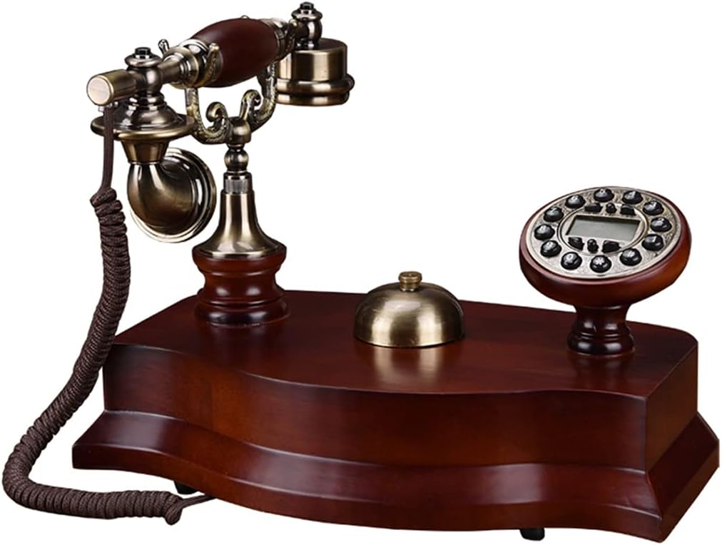 European Antique Telephone Landline Solid Wood Telephone with Caller ID, Button Dial, Backlit Handsfree, Mechanical Ringtone (Color : Mechanical Ringtone) (Electronic Ringtone)