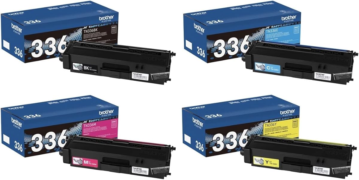 Brother Genuine TN336BK, TN336C, TN336M, TN336Y High Yield Color Laser Black, Cyan, Magenta and Yellow Toner Cartridge Set