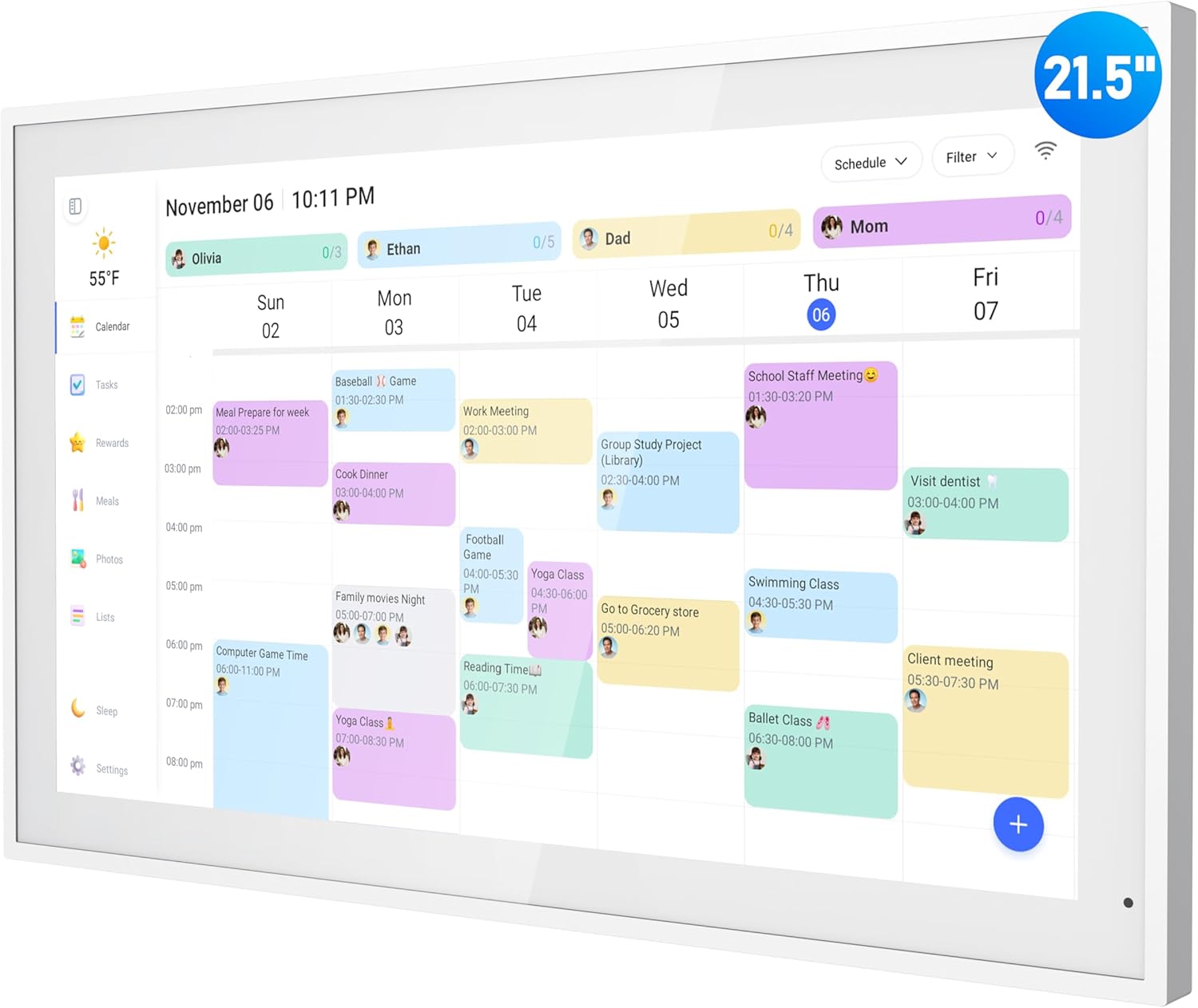 Digital Calendar, 21.5 Inch Electronic Calendar & Chore Chart, Smart Family Organizer with Interactive Touchscreen Display, Wall Mount or Desk Mount in Portrait or Landscape