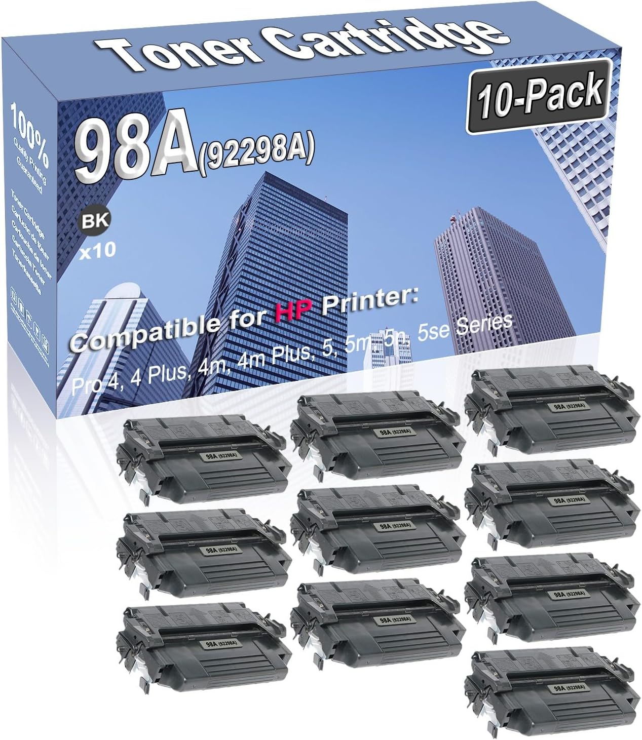 10-Pack Compatible High Capacity 98A (92298A) Printer Cartridge use for HP Pro 4 4 Plus 4m 4m Plus 5 5m 5n 5se Toner Cartridge (Black)