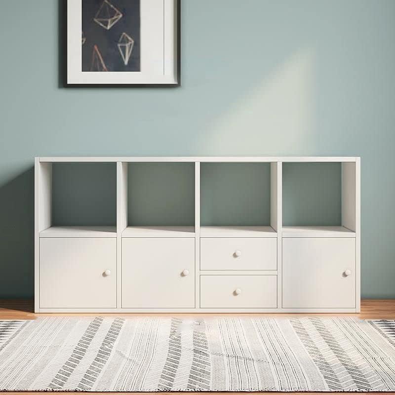 CraftThink Cube Storage Organizer, 8-Cube Storage Bookcase Wood Bookcase with 3 Doors and 2 Drawers Shelf Standing Display for Living Room Play Room Office Furniture (White 47.5