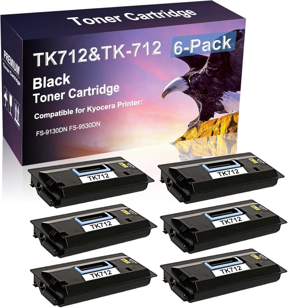 Credibility Store 6-Pack Compatible High Capacity TK712 | TK-712 Printer Cartridge use for Kyocera FS-9130DN FS-9530DN (Black)
